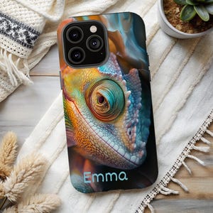 Iridescent Chameleon Phone Case Personalized Colorful Lizard Lover Gift iPhone 16 15 14 13 12 Samsung S25 S24 S23 S22 Pixel 9 8 7 Pro Max