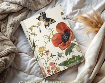 Personalized Journal Botanical Art Nouveau | Vintage Floral Lined Notebook, Garden Gift, Hardcover