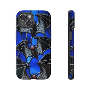 3D Stained Glass Bats Phone Case: Gothic Halloween Dual-Layer Cover