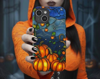 Funda para teléfono de Halloween con diseño de calabaza y vitrales: diseño otoñal para iPhone Galaxy o Pixel