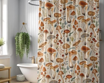 Shower Curtain Mushroom Cottagecore | Whimsical Woodland Bathroom Decor, Fairy Gift, 71x74