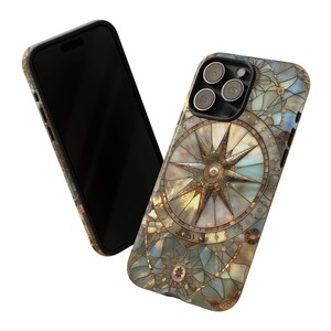 Coque de portable vintage en vitrail Compass : coque personnalisée double couche pour iPhone, Galaxy ou Pixel image 8
