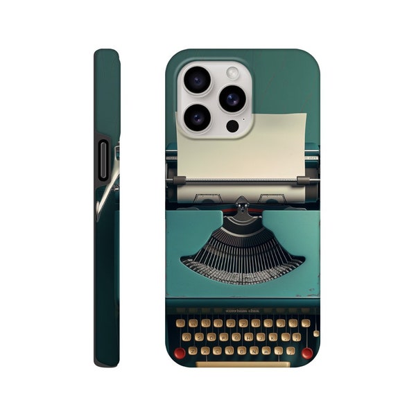 Retro Typewriter midcentury modern tough phone case, colorful modern art inspired for newer iPhone Samsung cell mobile phones, antique look