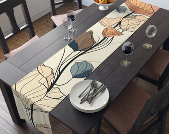 Minimalist Floral Table Runner Elegant Line Art Flowers Modern Decor for Stylish Dining Table or Bed Runner in Light Aesthetic Tones