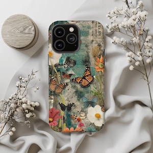 Vintage Floral Butterfly Phone Case: Art Deco Botanical