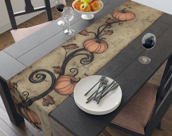 Vintage Scrollwork Pumpkin Table Runner: Muted Halloween Fall Decor