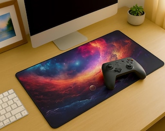 Tapis de bureau Galaxy Nebula : décoration de salle de jeux d'art de l'espace céleste avec tapis de souris antidérapant