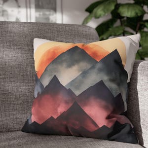 Colorful Mountain Range Throw Pillow: Faux Suede Boho Home Decor