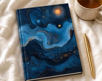 Personalized Journal Surreal Night Sky, Stars, Gift for Writers, Lined Hardcover