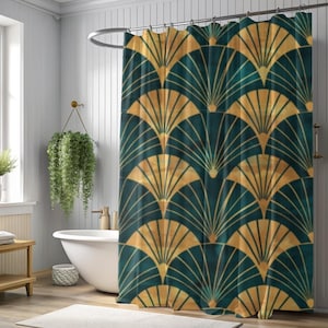 Art Deco Shower Curtain: Gold Sunburst, 1920s Glamour