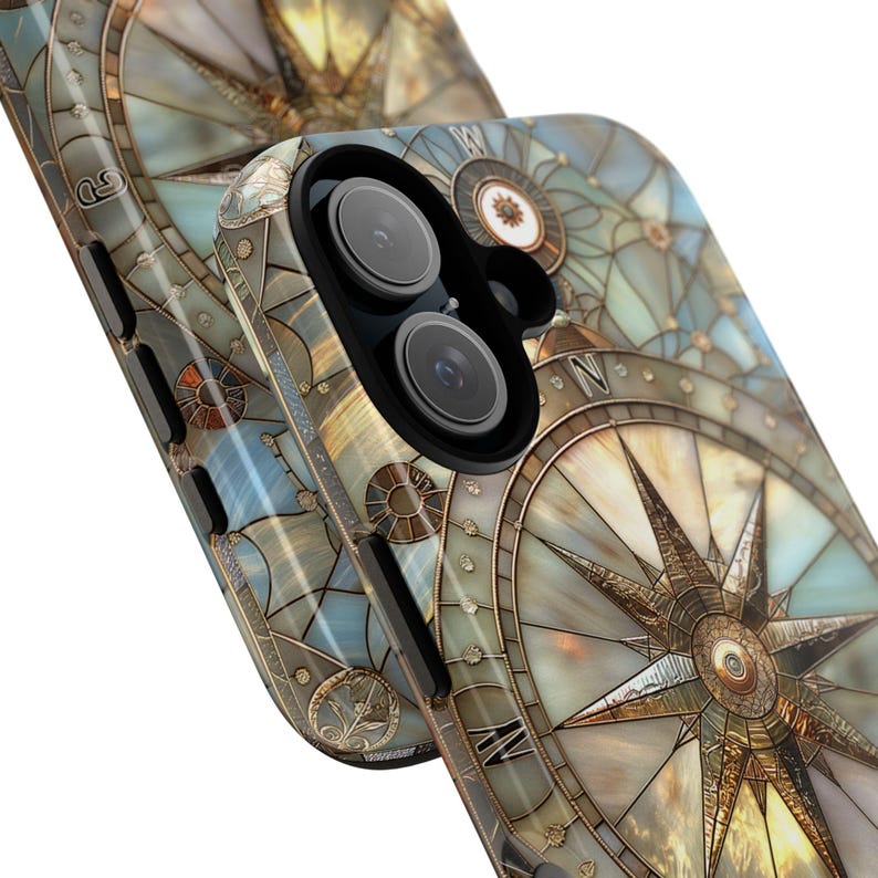 Coque de portable vintage en vitrail Compass : coque personnalisée double couche pour iPhone, Galaxy ou Pixel image 4