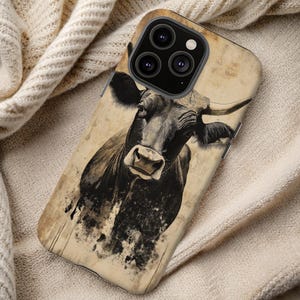 Western Cow Phone Case | Vintage Retro Black White Rustic Country iPhone 16 15 14 13 Pro Max Plus Samsung Galaxy S24 S23 S22 Pixel 9 8 7 6