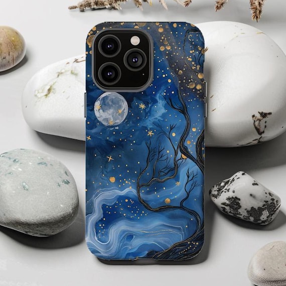 Lapis Lazuli Night Phone Case: Silver Moon, Gold Stars