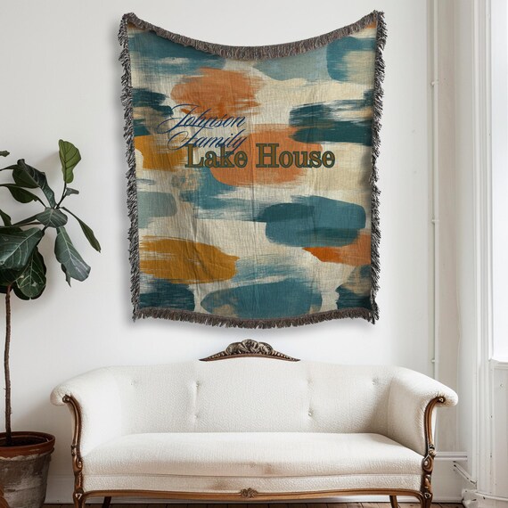 Abstract Art Throw Blanket: Mid-century Modern Mustard Teal