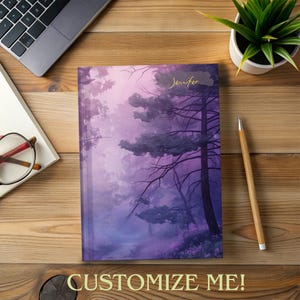 Purple Misty Forest Pastel Art Journal, notatnik 150 stron, w linie. Prezent dla miłośnika natury, Spersonalizowany dziennik medytacyjny