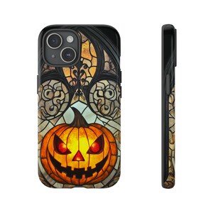 Stained Glass Gothic Pumpkin Phone Case, Dual-Layer Cover for iPhone or Samsung, Halloween Phone Case, Creepy Pumpkin with Ruby Eyes