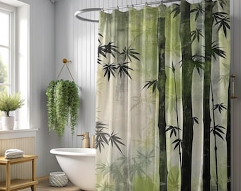 Tranquil Bamboo Shower Curtain 71"x74" Japanese Ink Painting Inspired Elegant Zen Bathroom Decor Minimalist Nature Art Asian Aesthetic