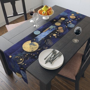 Kandinsky Hanukkah Table Runner: Abstract Blue & Gold Festival of Lights