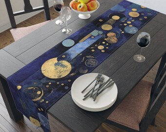 Kandinsky Hanukkah Table Runner: Abstract Blue & Gold Festival of Lights
