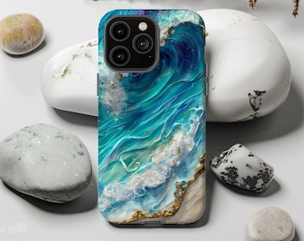 Coque de portable opale vagues de l'océan : design de plage durable pour iPhone, Samsung ou Pixel