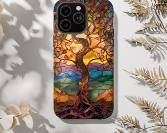 Baum des Lebens Handyhülle: Stained Glass Art, zweischichtiger Schutz