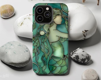 Stained Glass Mermaid Phone Case: Dual Layer Protective Shell