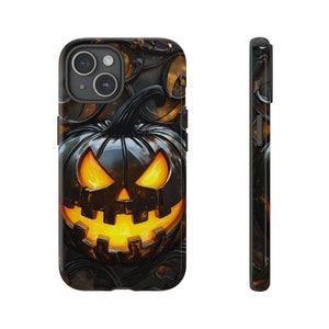 3D Stained Glass Look Jack-o-Lantern Halloween Phone Case, for iPhone or Samsung, Halloween Gothic Design - creepy design for pumpkin lovers