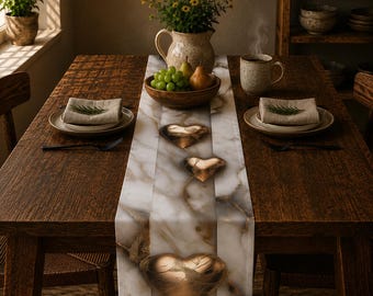 Table Runner Modern Hearts Valentine or Wedding Decor, 3D-Look in cotton or polyester