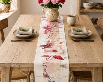 Table Runner Pastel Floral | Line Art Soft Modern Dining Decor, Cottagecore Hostess Gift