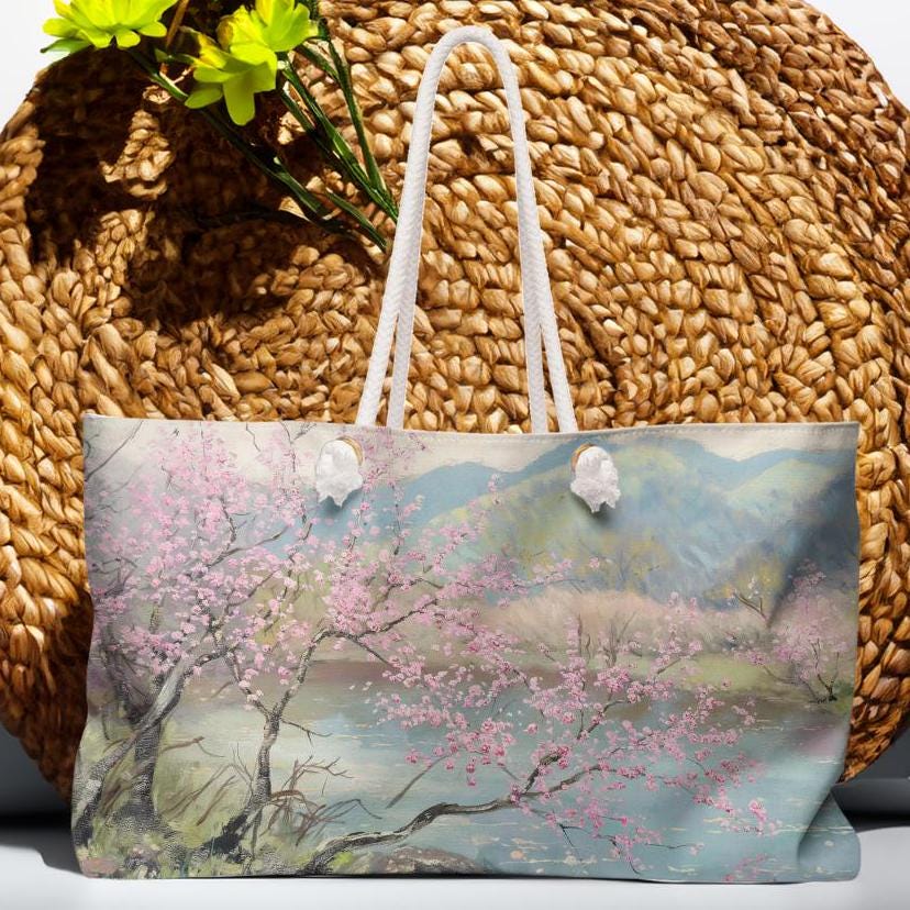 Sakura Weekender Bag: Watercolor Cherry Blossom Landscape Tote - Etsy