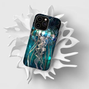 Custodia per telefono Jellyfish - Intricata illusione 3D aspetto vetro colorato, iPhone 16 15 14 13 12 Samsung S25 S24 S23 S22 Pixel 9 8 7 personalizzata