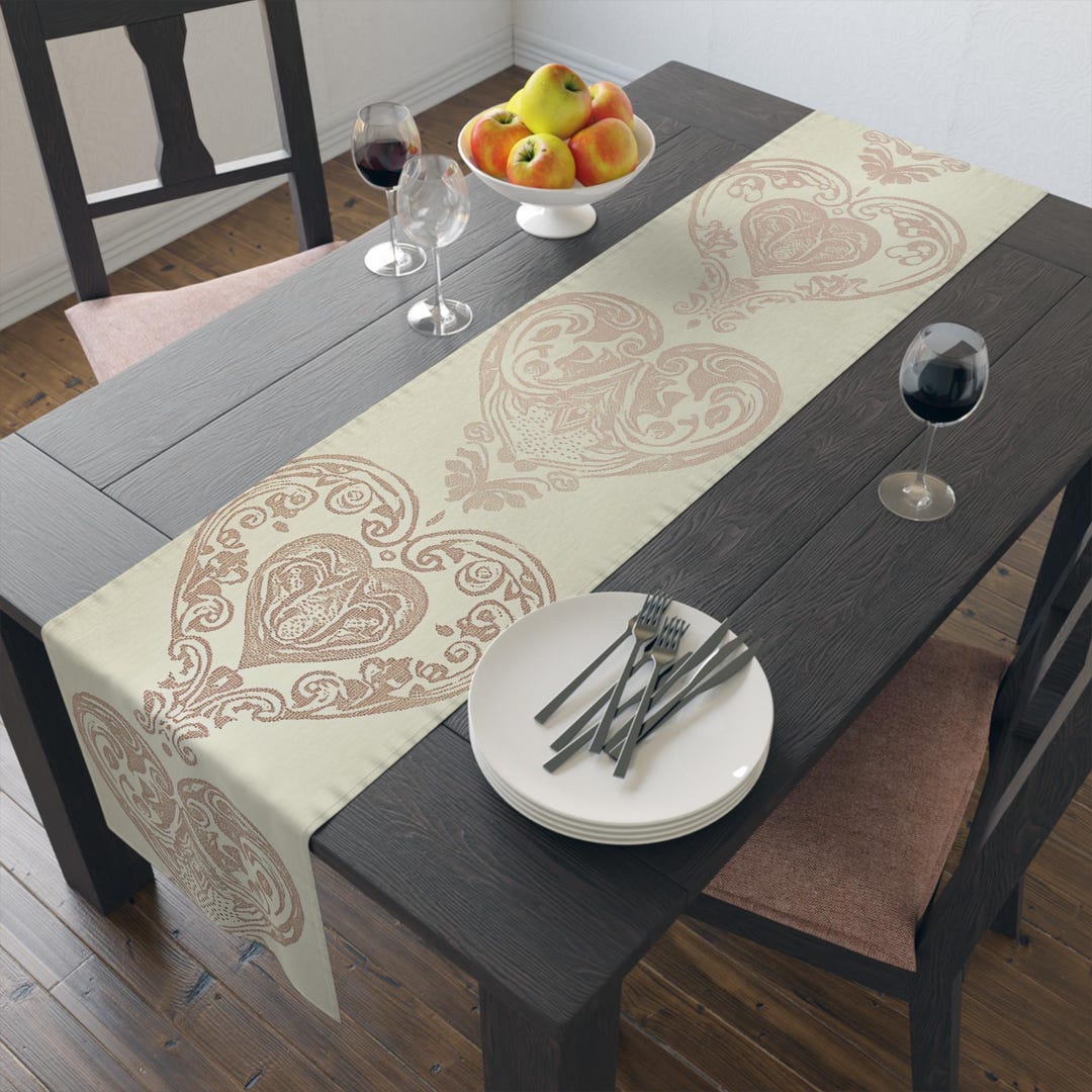 Filigree Pink Hearts Table Runner | Cotton or Polyester, Valentine's ...
