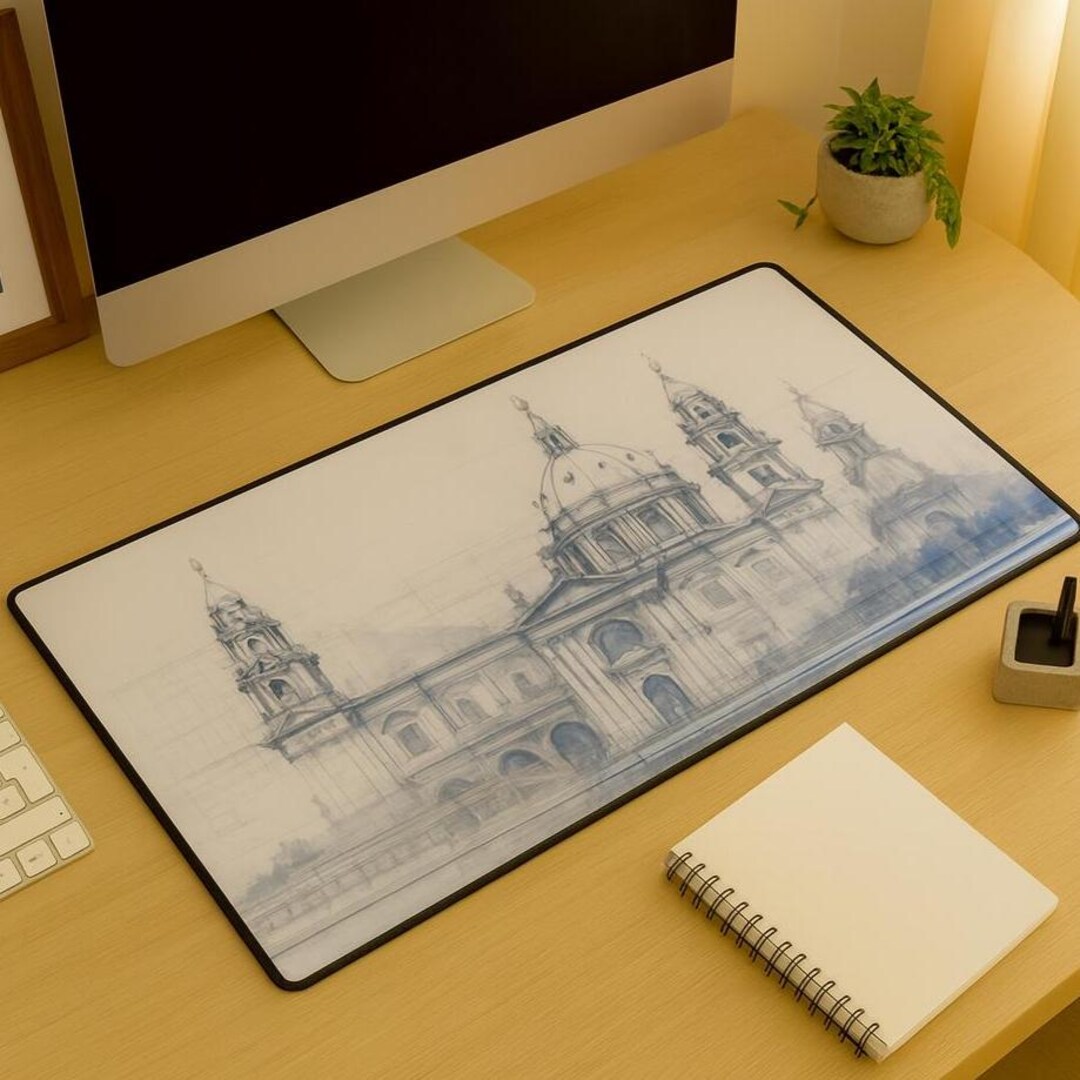 Blueprint Table Mat Vintage Cathedral Blueprint Art Desk Mat: Architectural Design Mousepad ...