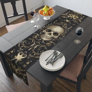 Gothic Skull Table Runner: Halloween Dark Decor