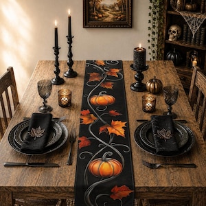 Table Runner Pumpkin Vines | Elegant Fall Harvest Dining Decor, Thanksgiving Table Gift