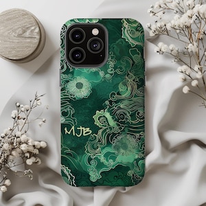 Jade Phone Case - Intricate Asian-Inspired Patterns in Shades of Green - iPhone 16 15 14 13 12 Samsung S25 S24 S23 S22 Pixel 9 8 7 Pro Max