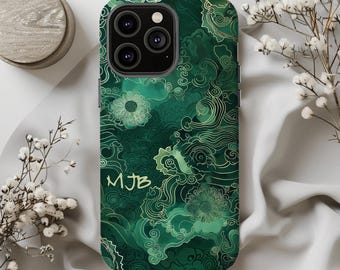 Jade Green Phone Case: Asian-Inspired Floral Pattern for iPhone, Galaxy or Pixel