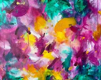 Unique abstract vibrant acrylic painting &quot;You don&#39;t know me at all&quot; 28x22 in