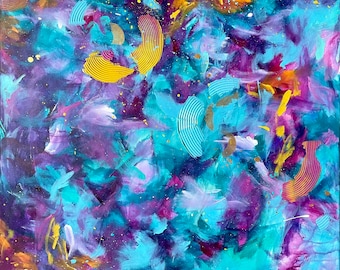 Unique vibrant abstract hand painted acrylic painting &quot;You&#39;ll dance to anything!&quot; 36x36 in