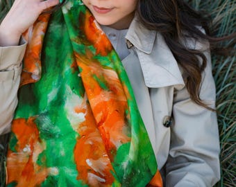 100% silk twill scarf with a unique abstract painting
