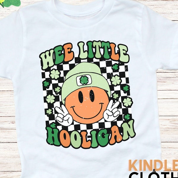 Traje para niños Wee Little Hooligan, camisa del día de San Patricio para niños pequeños, camisa del día de San Paddy para niños pequeños, camiseta de trébol con cara sonriente