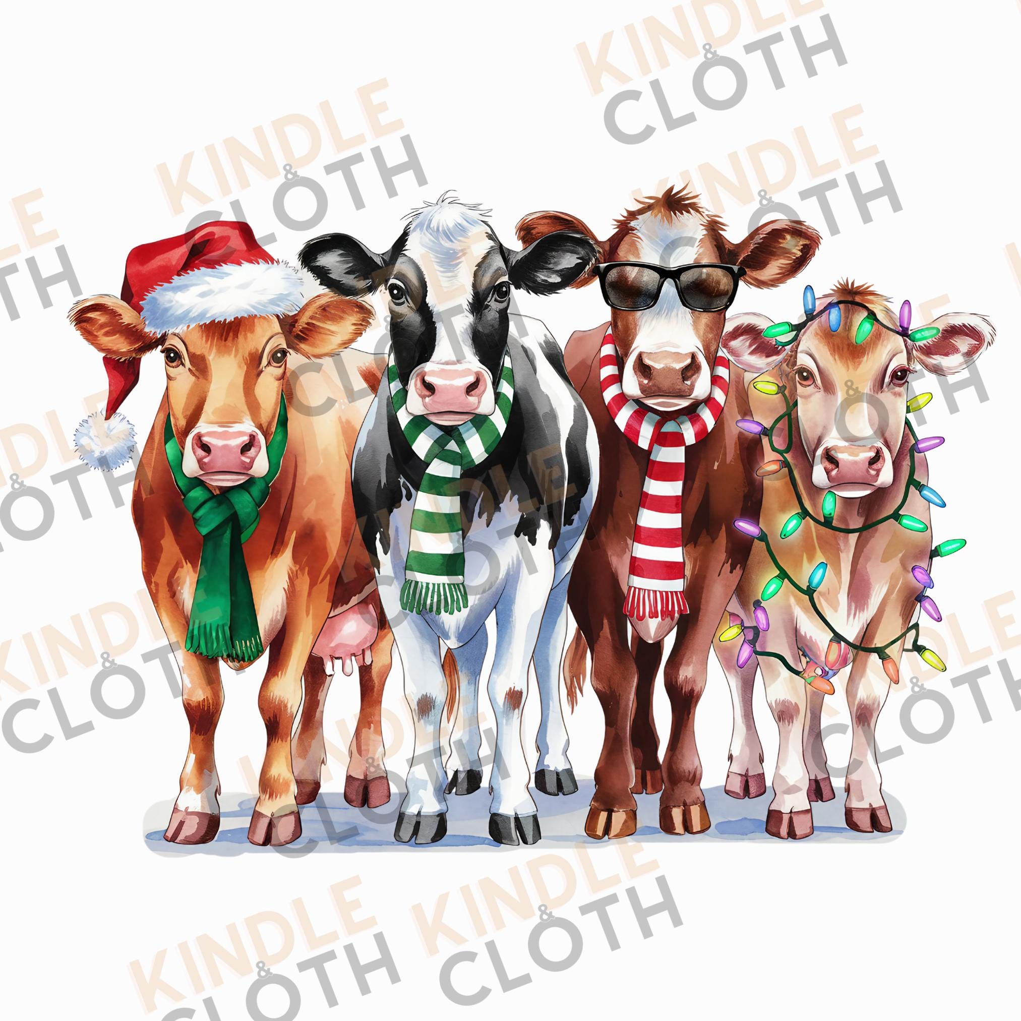 Christmas Farm Cows Png Sublimation Design for Apparel | Digital Download Funny Holiday Ranching Cows Clip Art