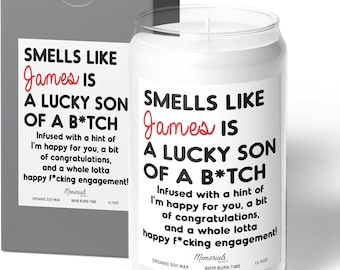 Smells Like Custom Name Personalized Funny Engagement Candle Gift for Men | Premium Scented Large 13.75 Oz Candle | Kindle & Cloth