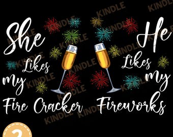 New Year&#39;s Eve Couples Png Digital Download | Matching His and Her Fireworks Sublimation Outfit Designs | Wife and Husband Party Clipart