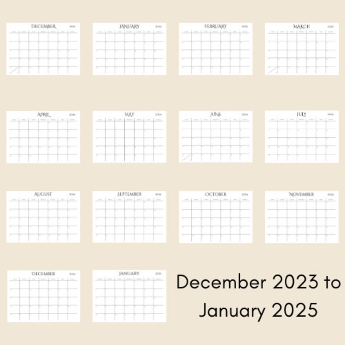 Printable 2024 Calendar, Includes December 2023 & January 2025, Home and Office Organization