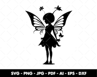 Fairy svg, Fairy silhouette svg, svg cut file, clipart, Black silhouette, Girl silhouette svg, Butterfly wings svg, Fairy