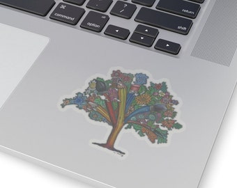 Artist Tree Sticker, Creative Oak Tree Silhouette with art supplies and flowers