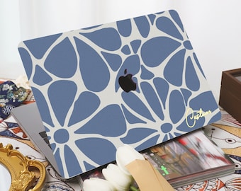 Étui MacBook bleu abstrait floral, adapté pour ordinateur portable 13-15 16 pouces coque rigide personnalisée pour MacBook Air 13/Pro 13/Pro14/Air 15/Pro16 M1M2M3