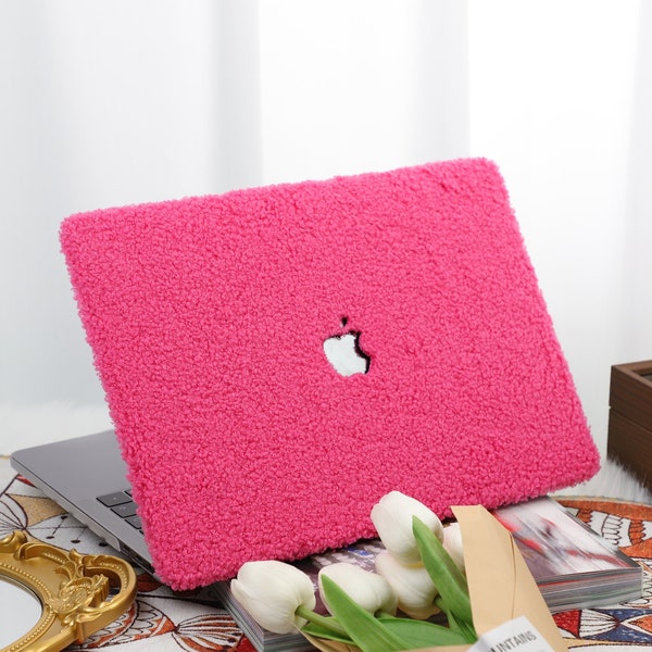 Pink Fluffy Teddy Macbook Case, Fit Macbook Air 13 /Pro13/RITIAN 13/13.6Air/Pro 14/Air 15/Pro16，M1 M2 M3 Touch Bar 13 15 16 Inch Laptop Case
