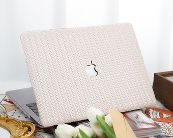 Étui MacBook tressé en cuir rose pour MacBook Air 13/Pro13/RITIAN 13/13.6Air/Pro 14/Air 15/Pro16, M1 M2 M3 Touch Bar 13 15 16 pouces, étui pour ordinateur portable